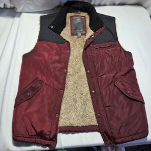 21Men Mens Sherpa Lined Puffer Vest Burgundy Black Colorblock Small Outdoor‎